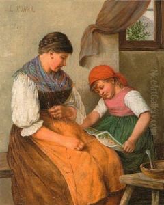 Junge Bauerin Mit Ihrer Tochter by Ludwig Kohrl