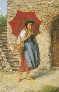 Young Girl With Red Parasol