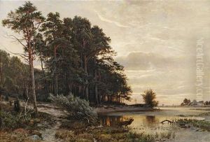 Abendstimmung An Einem See Am Waldrand