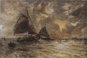 Einlaufende Fischerboote An Der Nordseekuste, Abendstimmung by Paul Koken
