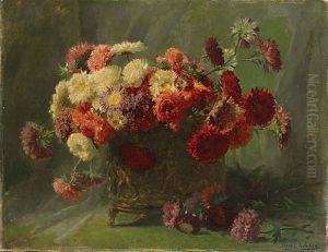 Stilleven Met Asters In Koperen Pot