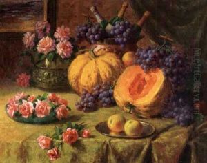 Melons, Raisins, Pommes, Et Roses Sur Une Table