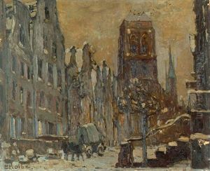 Winterliche Stadtansicht Mit Blick Auf Die Marienkirche In Danzig