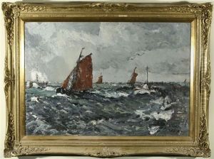 Sailboats In A Choppy Sea by Ernst Kolbe