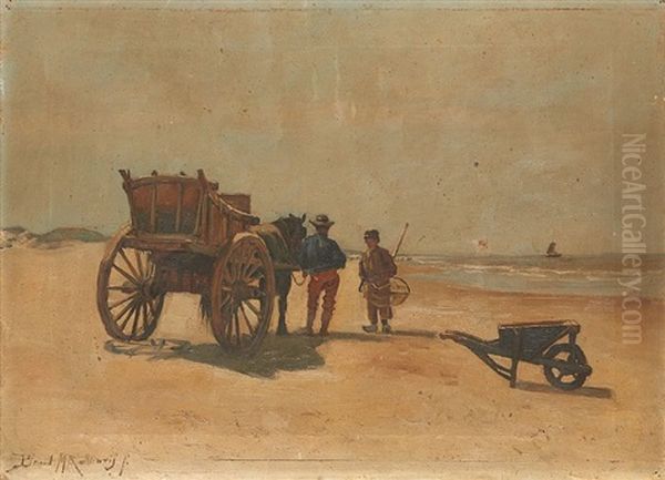 Pecheurs Et Chariot Sur La Plage - view 1