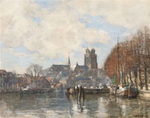 View Of The Grote Kerk Church In Dordrecht, Seen From The Nieuwe Haven