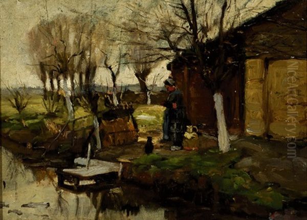 Farmer's Wife At A Farm Near A Ditch In A Polderscape - view 1