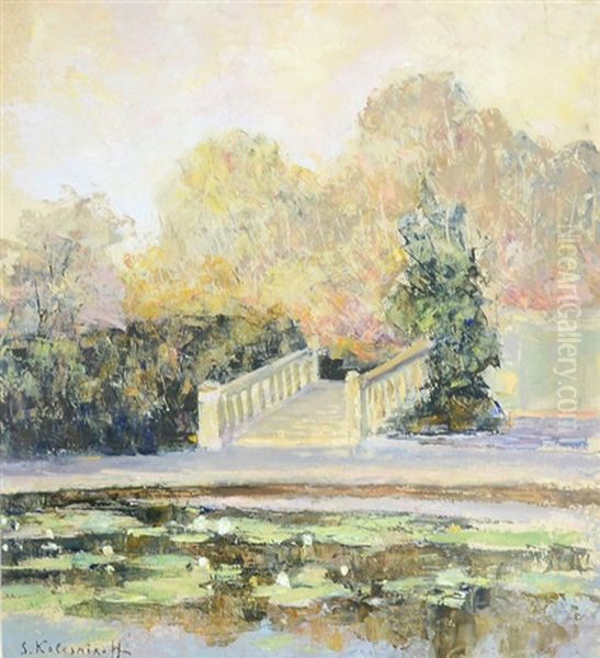 Park Bridge With Lily Pond - view 1