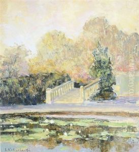 Park Bridge With Lily Pond by Sergei Kolesnikoff