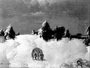 Wolf In Verschneiter Landschaft Mit Tannen by Sergei Kolesnikoff