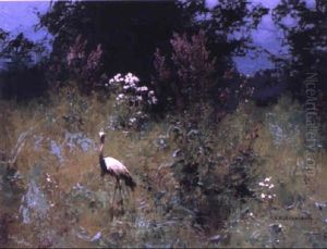 Stork In A Flowery Meadow by Sergei Kolesnikoff