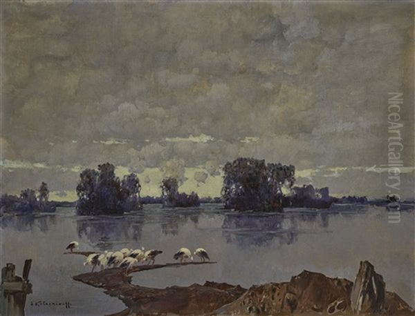 Winter Landscape With Storks - view 1