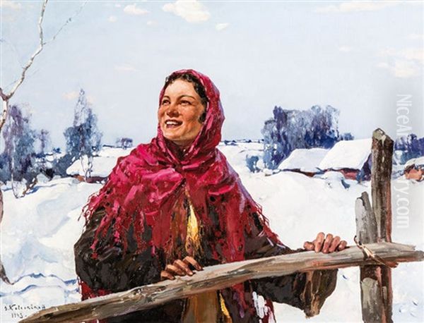 Peasant Girl In Winter Landscape - view 1