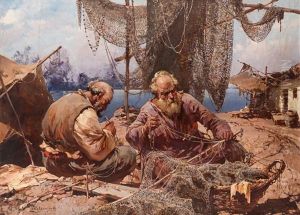 Fishermen Mending The Nets by Stepan Feodorovich Kolesnikov
