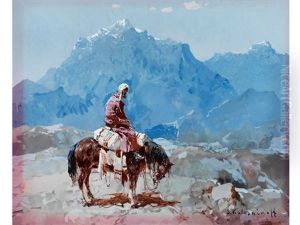Reiter Bei Der Rast Im Sudrussischenhochgebirge by Stepan Feodorovich Kolesnikov
