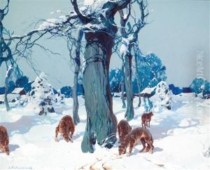 Winterlandschaft Mit Wolfen by Stepan Feodorovich Kolesnikov