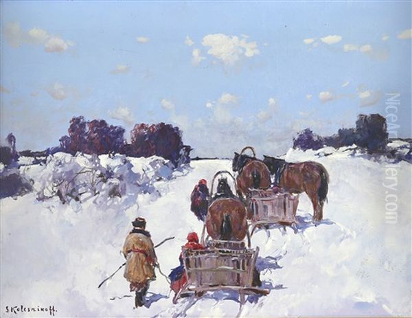 Horse-drawn Carts In The Snow - view 1