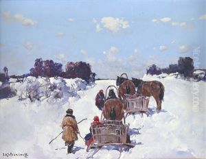 Horse-drawn Carts In The Snow