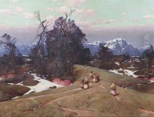 A Path Through The Winter Mountain Landscape by Stepan Feodorovich Kolesnikov