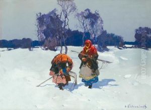 A Pair Of Russian Landscapes by Stepan Feodorovich Kolesnikov