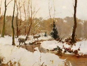 Rotwild Im Winterwald by Stepan Feodorovich Kolesnikov