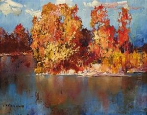 Trees On A Lake by Stepan Feodorovich Kolesnikov