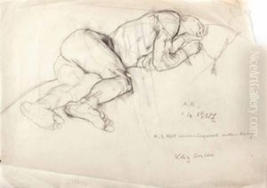 Liegender Mannlicher Akt (study) by Anton Kolig