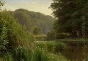 Idyllische Teichlandschaft Mit Enten by Anton (Claus) Kolle