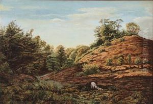Hilly Landscape With A Sheep And A Lamb by Anton (Claus) Kolle