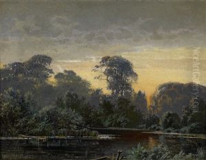 Abendstimmung Uber Einer Aulandschaft by Anton (Claus) Kolle