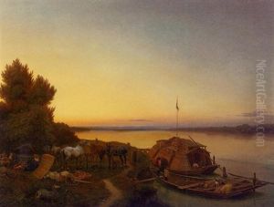 The Boat-horses Resting At Sunset by Johann Caspar Koeller