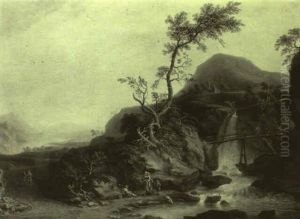 Paysage A La Cascade Pres De Zurich by Johann Jacob Koller
