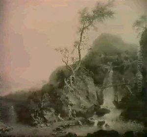 Paysage De Cascades Pres De Zurich by Johann Jacob Koller
