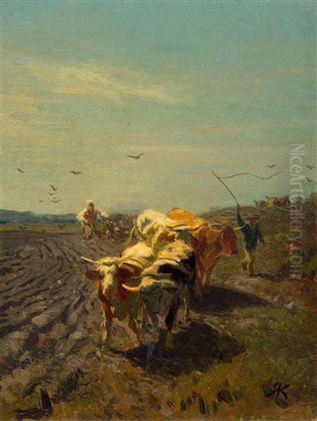 Tiller With Four Cows - view 1