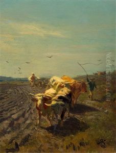 Tiller With Four Cows by Johann Rudolf Koller