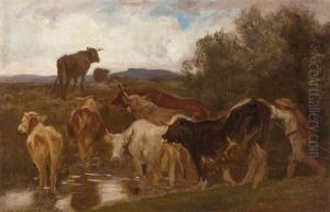 Kuhherde Beim Queren Einer Furt by Johann Rudolf Koller