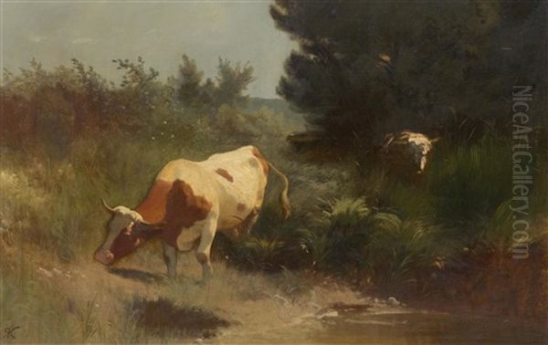 Two Cows At A Stream - view 1