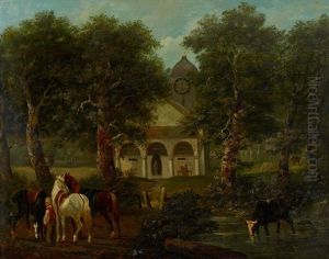Landschaft Mit Kirche Und Kuhen
