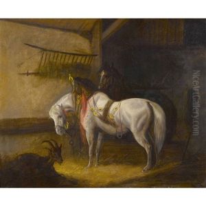Pferde Und Ziege Im Stall