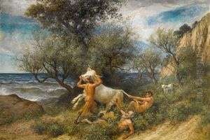 Drei Faune Mit Kuh Und Kalb