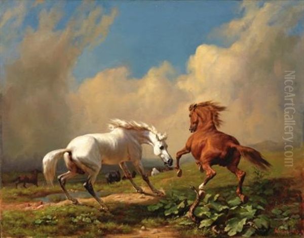 Scheuende Pferde Bei Aufziehendem Gewitter (horses Balking At Approaching Storm) - view 1