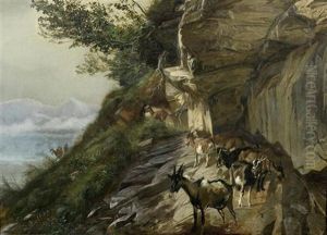 Ziegen Auf Einem Bergweg by Johann Rudolf Koller