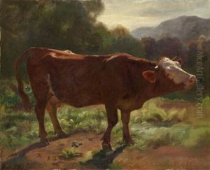 Stehende Kuh In Landschaft by Johann Rudolf Koller