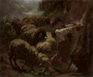 Hirtenbub Mit Schafen An Der Quelle Hirtenbub Mit Schafen An Der Quelle