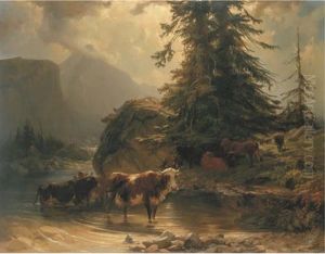 Kuhe Im Bergsee by Johann Rudolf Koller