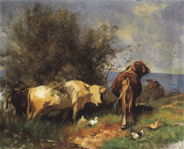 Vieh Bei Einem Weidenstrauch - view 1