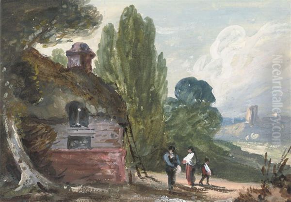 Figures By A Barn In A Landscape - view 1