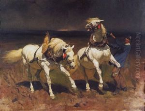 Schimmelpaar Bei Herannahendem Gewitter by Johann Rudolf Koller