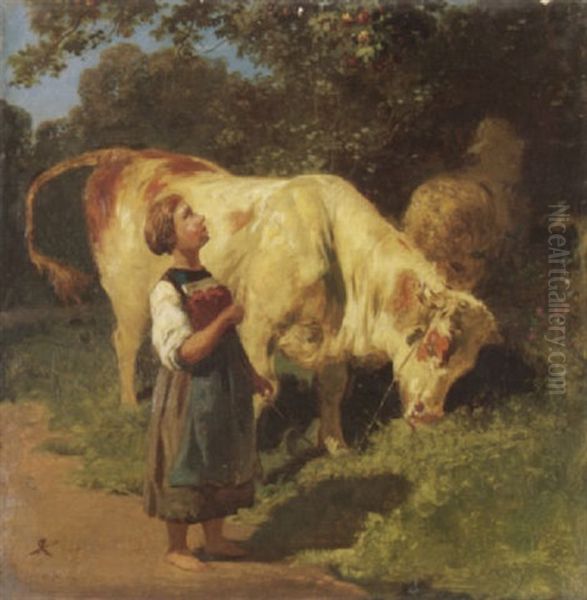 Madchen Mit Kuh Auf Dem Weg - view 1