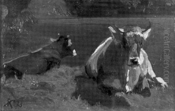 Zwei Kuhe Am Seeufer - view 1